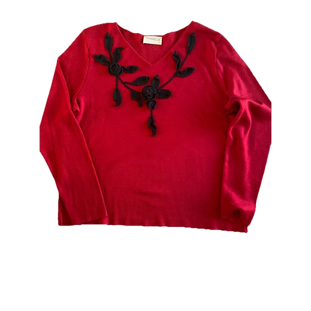 Y2K Vintage Tribeca Studio Women's Sweater Red  Long Sleeve Romantic